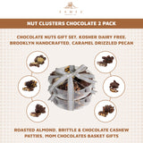 Nut Clusters Chocolates 2 Pack - Chocolate Nuts Gift Set, Kosher Dairy Free. Brooklyn Handcrafted, Caramel Drizzled Pecan, Roasted Almond, Brittle