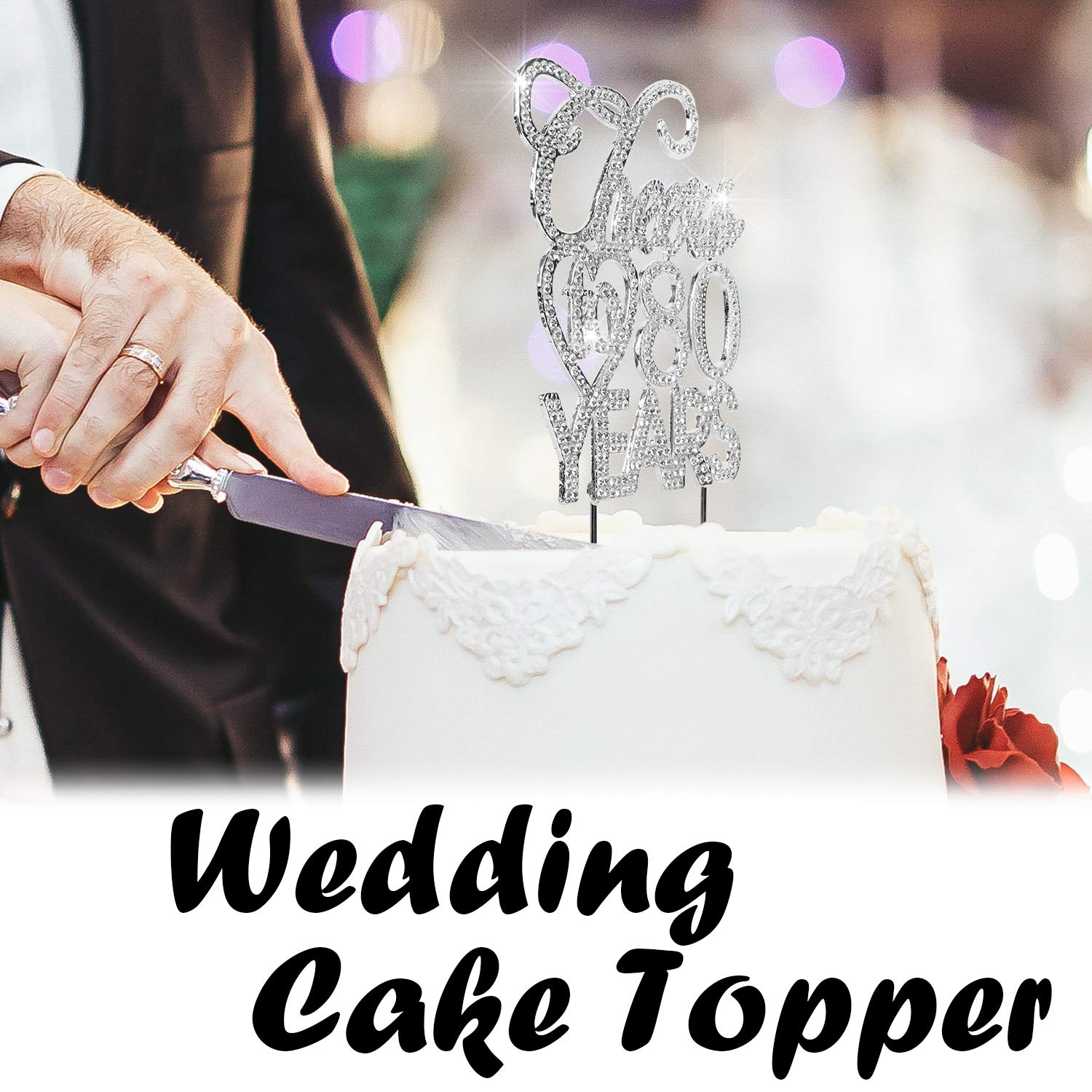 Bling Crystal Cheers To 80 Years Cake Topper - Best Keepsake 80th Birthday Or Anniversary Decor Party Decorations Silver