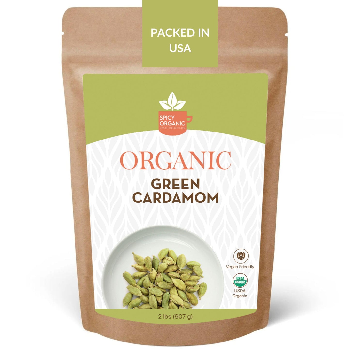 SPICY ORGANIC Green Cardamom Pods - 2 lb - Whole Cardamon Seeds for Authentic Spice Flavor, Natural Cardamon Pod for Tea, Cooking, and Baking- USDA