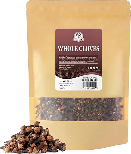 52USA Cloves 16oz in Bag | Whole, Fresh & Aromatic Cloves | Premium Spice for Cooking, Baking, & Tea | Natural, Non-GMO, Kosher Certified