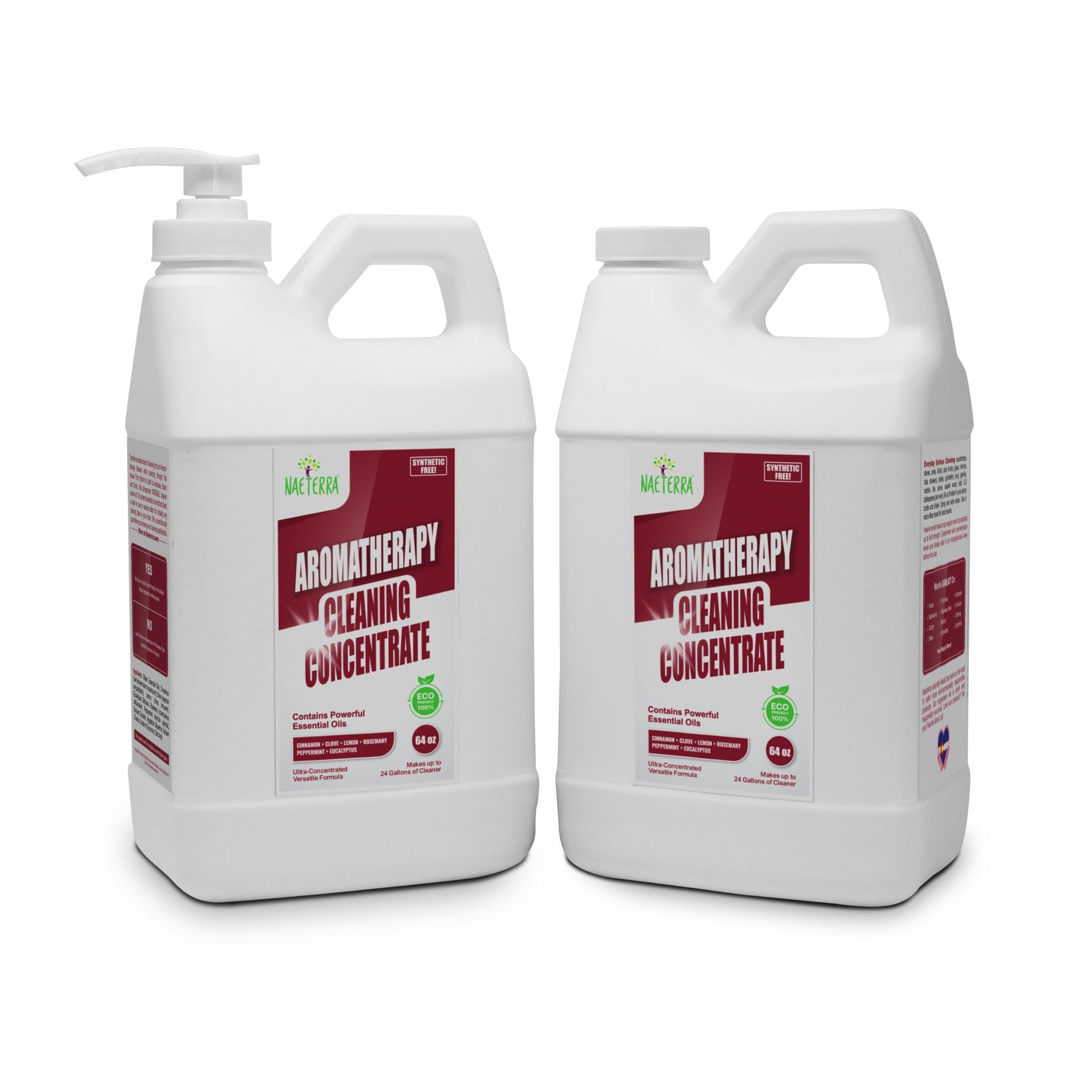 Naeterra 2-Pack All Purpose Aromatherapy Cleaner Concentrate (Total 128oz) - Makes 256 Refills - Plant-Based Formula - Clove, Cinnamon & Rosemary
