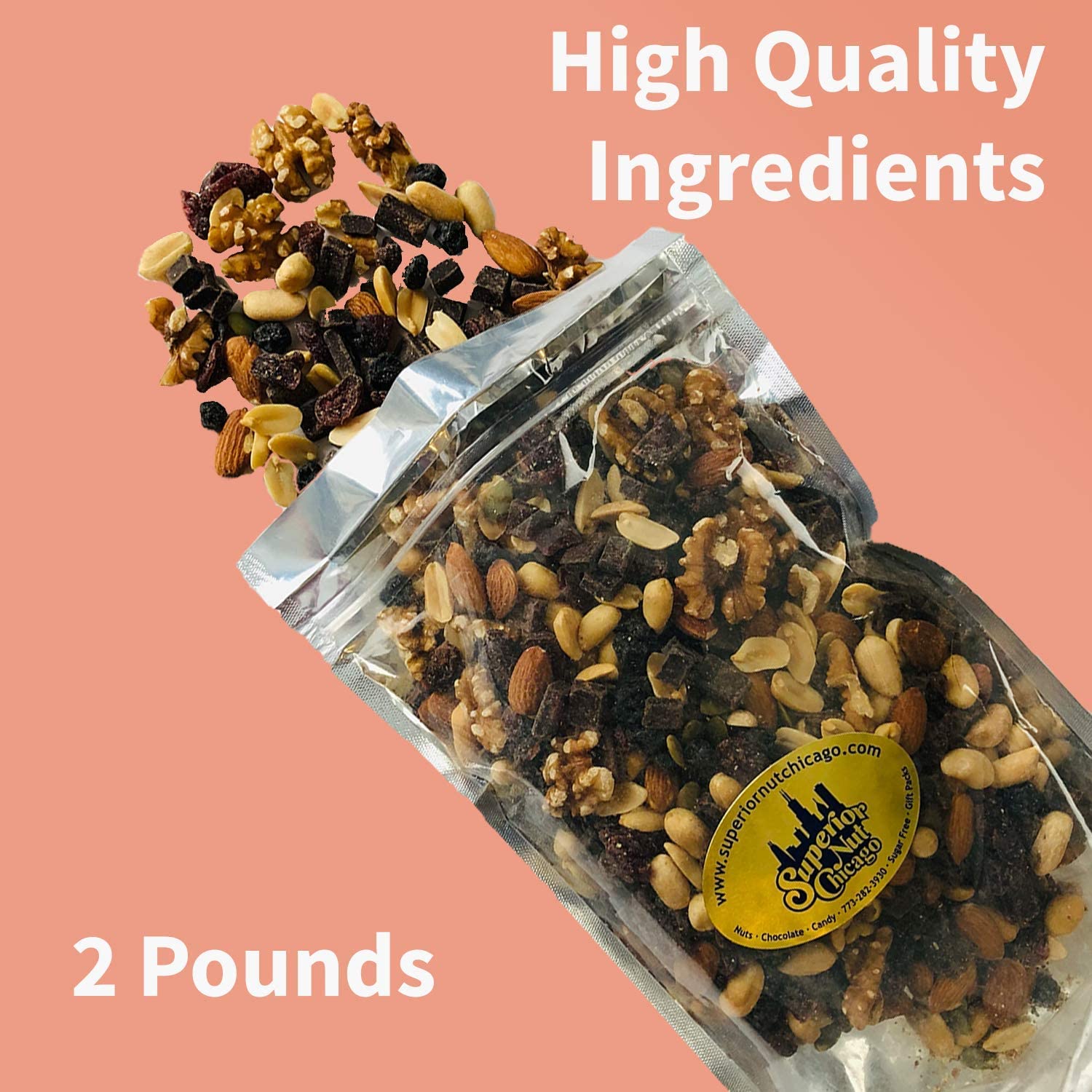Brain Booster Nut Seed and Fruit Mix - walnuts, almonds, peanuts and a touch of sweetness from dried cranberries, blueberries, and chocolate. (1.75