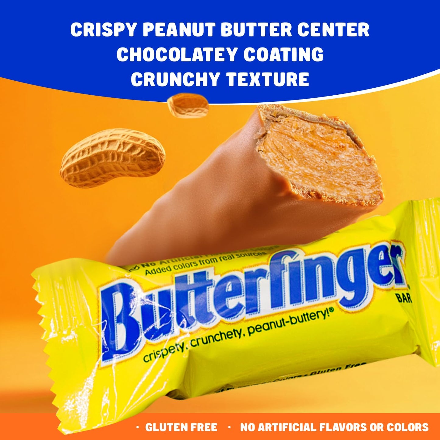 Butterfinger Candy Bars 1 lb - Anti Melt Pack, Crunchy Peanut Center, Chocolatey Shell, Individually Wrapped, Bulk Resealable Bag, Fun Size