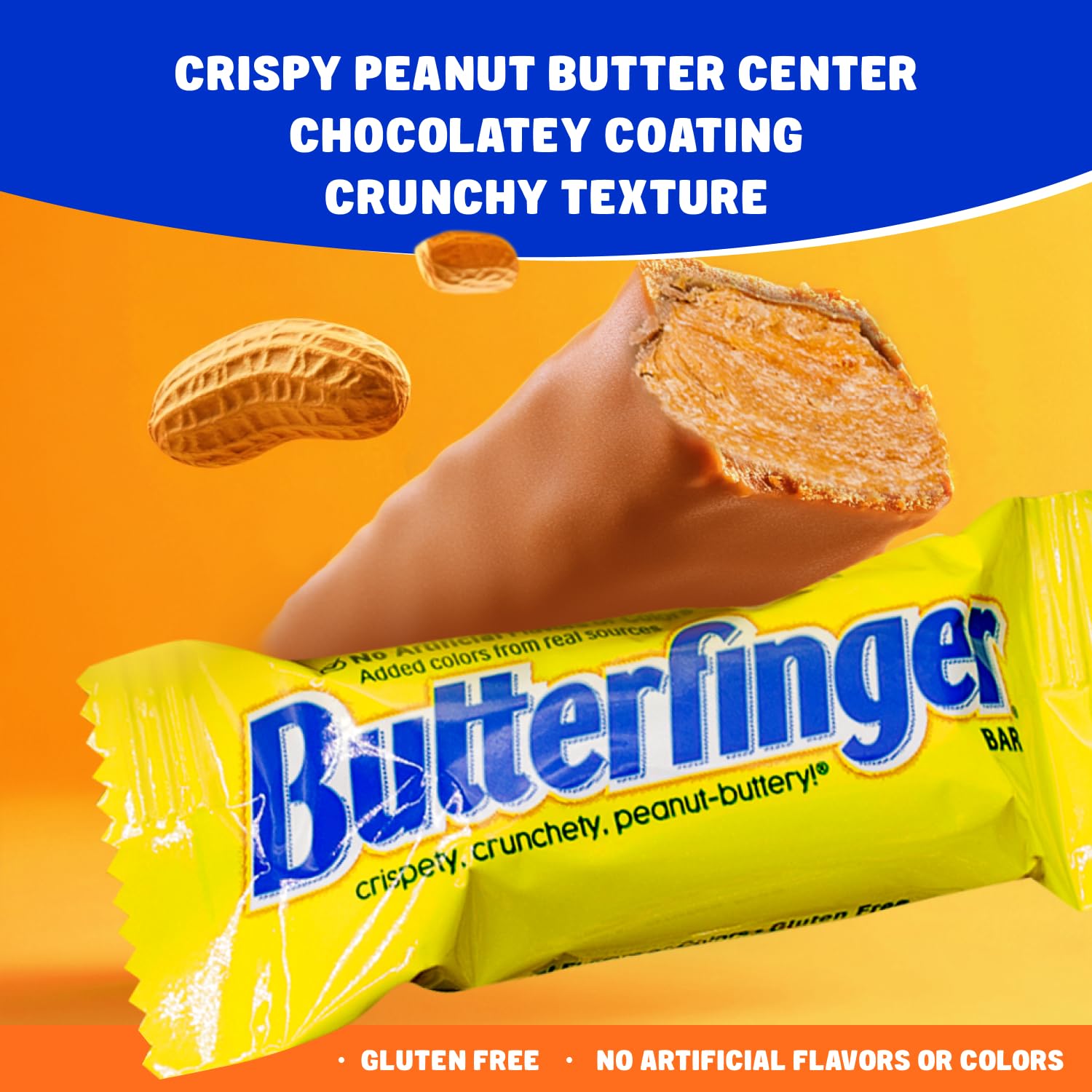 Butterfinger Candy Bars 1 lb - Anti Melt Pack, Crunchy Peanut Center, Chocolatey Shell, Individually Wrapped, Bulk Resealable Bag, Fun Size