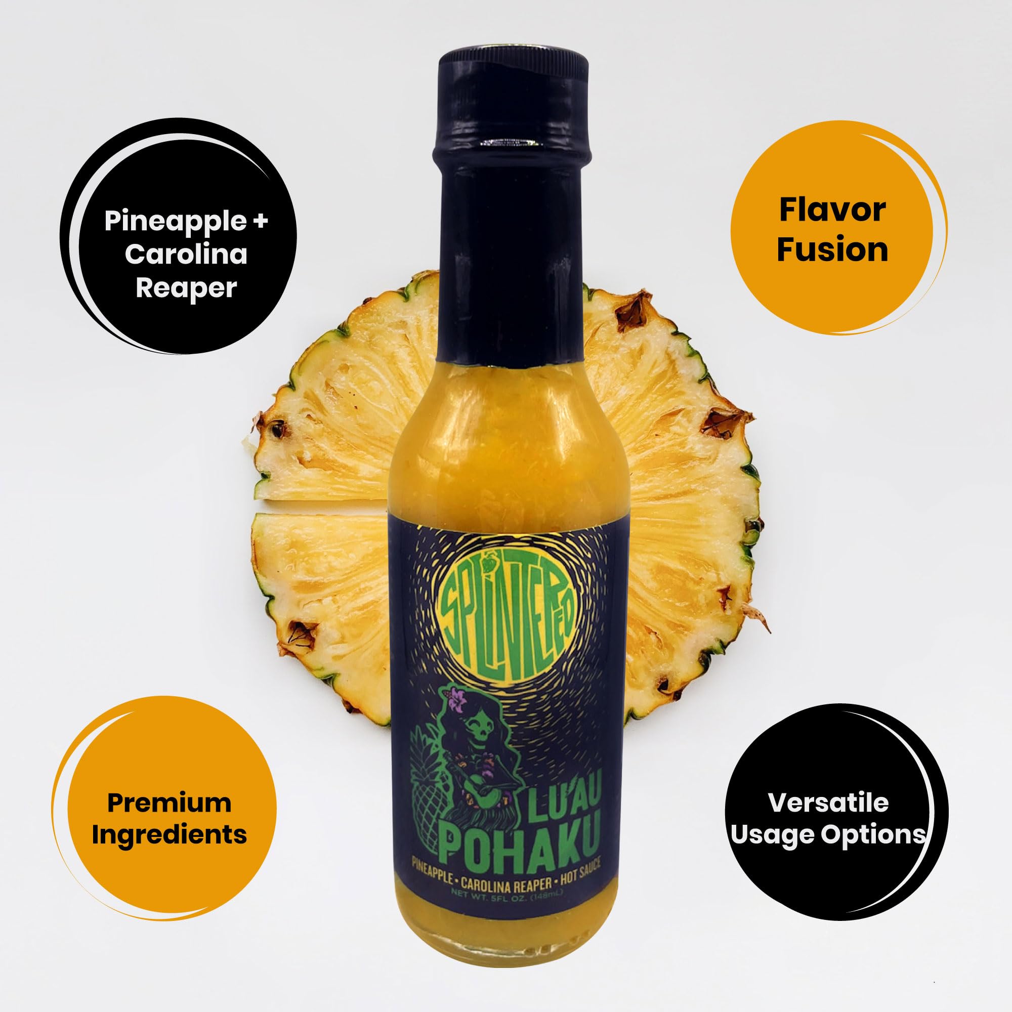 Lu'au Pohaku Pineapple Hot Sauce - 1st Place 2025 Scovie Awards - Carolina Reaper Heat with Tropical Flavor - Small Batch, 5 oz by Splintered Sauce