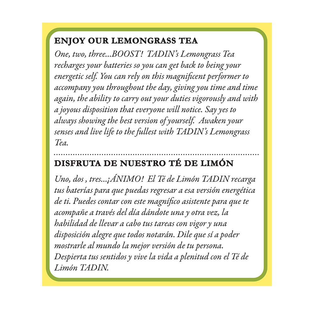 Tadin Lemongrass Herbal Tea. Caffeine Free. 24 Tea Bags. 0.84 oz. Pack of 2