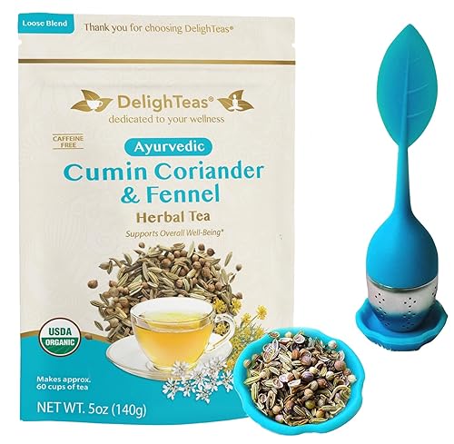 DelighTeas Organic Digest & Detox CCF Tea | Ayurvedic Cumin, Coriander, Fennel Loose Leaf | with BPA-Free Infuser | 60 Servings, 5 oz.