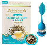 DelighTeas Organic Digest & Detox CCF Tea | Ayurvedic Cumin, Coriander, Fennel Loose Leaf | with BPA-Free Infuser | 60 Servings, 5 oz.