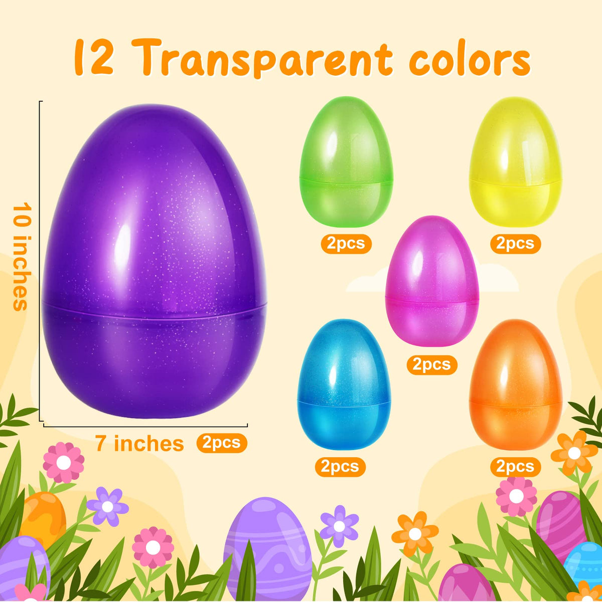 SpringFlower 12 PCS Jumbo Easter Eggs, 10" Large Plastic Easter Eggs for Easter Egg Hunt, Empty Easter Eggs for Filling Treats, Basket Stuffers
