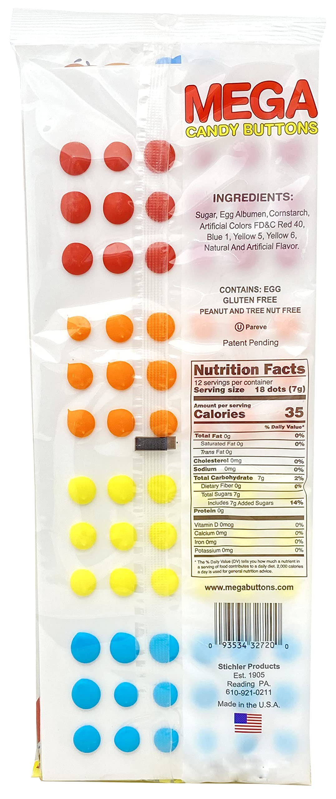 Stichler Mega Candy Buttons Retro Candy Pack of 3, 648 Buttons Total