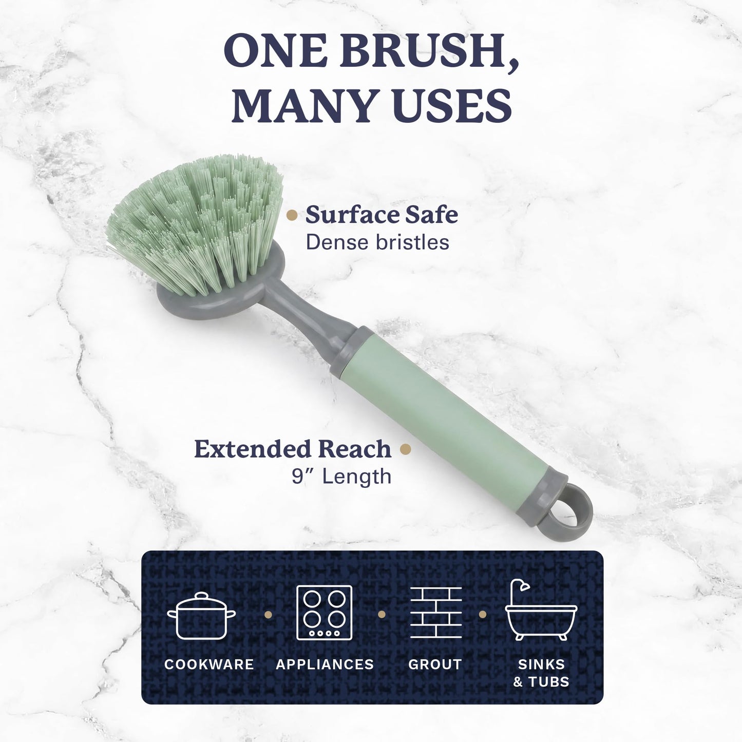 Farberware Dish Brush with Handle - 2 Pack Kitchen Scrub Brush for Dishes, Non-Scratch Dishwashing Brush Set with Firm Bristles for Pots, Pans