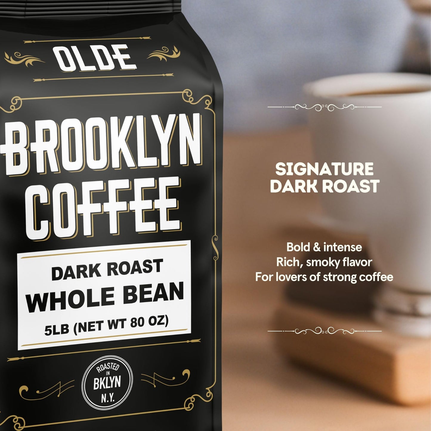 BROOKLYN COFFEE Whole Bean, Classic Dark Roast (5lb) Bold, Smooth Taste, Intense Aroma - Fresh Bulk Coffee Beans Roasted Weekly in NYC