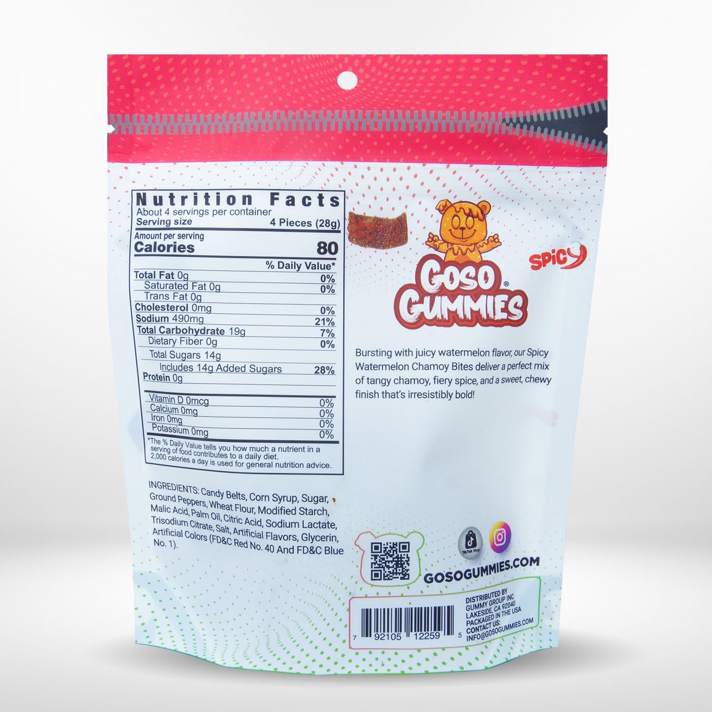Goso Gummies Sour Watermelon Chamoy Strips - 4oz Bag | Tangy Candy With Real Chamoy Flavor | Sour, Spicy, Sweet | TikTok Viral Candy | Premium Gummy