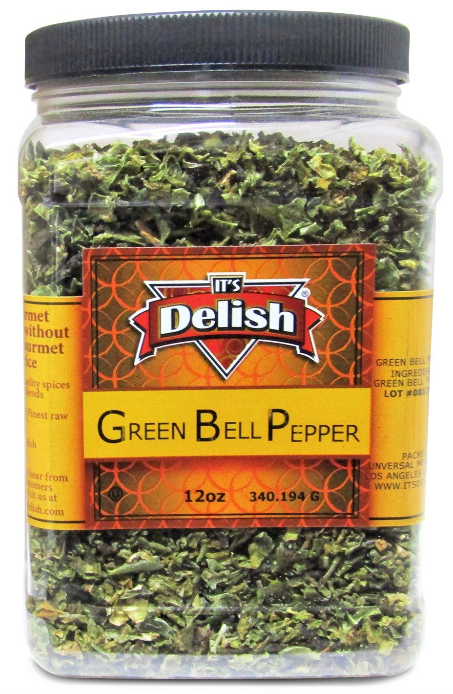 Dehydrated Dried Green Bell Pepper by It's Delish - Jumbo Reusable Container 12 Oz - Sealed to Maintain Freshness - Chopped & Dried Vegetable Spice