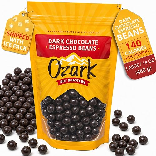 OZARK NUT ROASTERS, Dark Chocolate Espresso Beans, Coffee-Flavored Snacks, World-Class Gourmet Dark Chocolate Coffee Beans, 14 oz, Pack of 1
