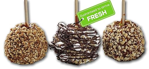 US Sweets Caramel Apple 3 Pack - Caramel Granny Smith Apples Rolled in Nuts & Marshmallows w/Chocolate Drizzle | Delicious Gift | Handmade in Small