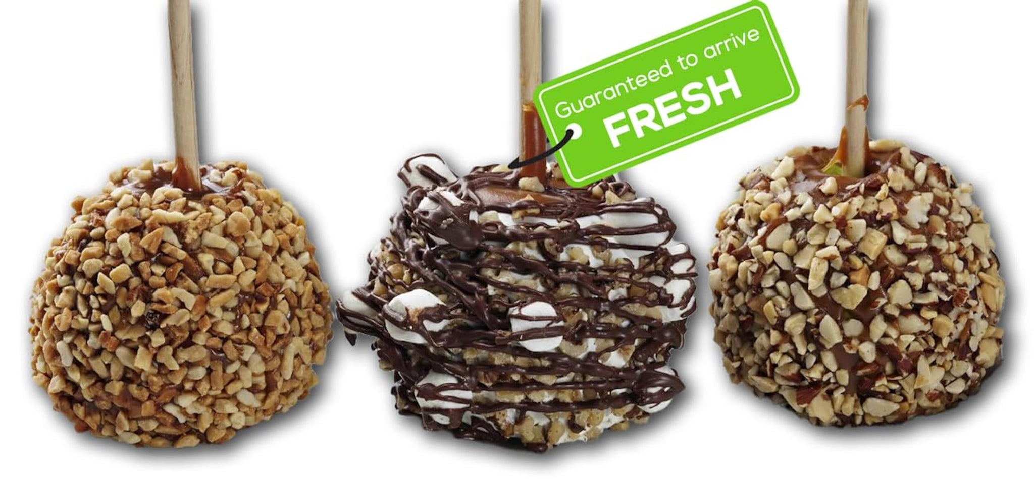 US Sweets Caramel Apple 3 Pack - Caramel Granny Smith Apples Rolled in Nuts & Marshmallows w/Chocolate Drizzle | Delicious Gift | Handmade in Small