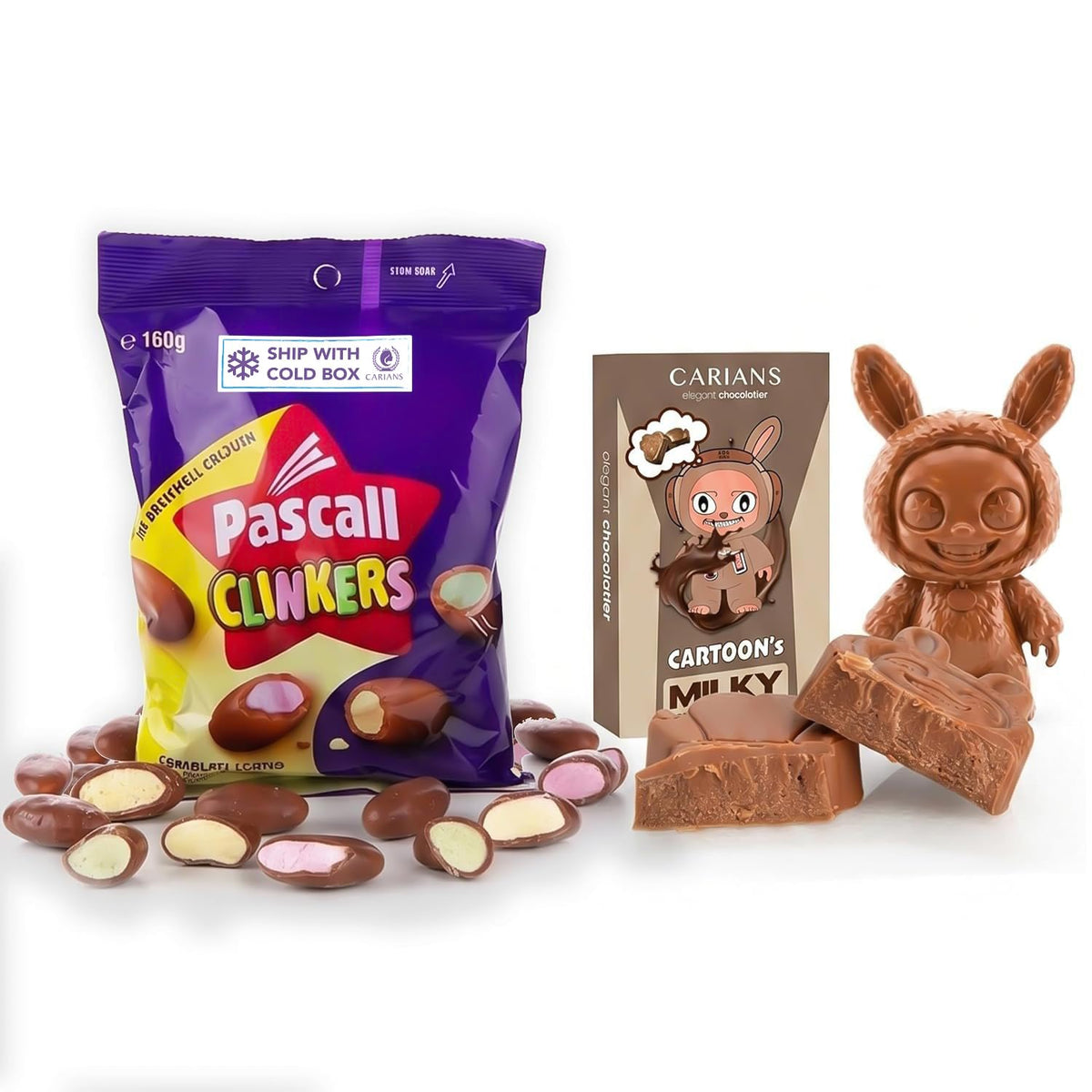 Carian’s Ultimate Chocolate Fun Bundle, Nutella Filled Cartoon Character Milky Bar, Colorful Crunchy Surprise Center Clinkers, Gourmet Sweet Treats