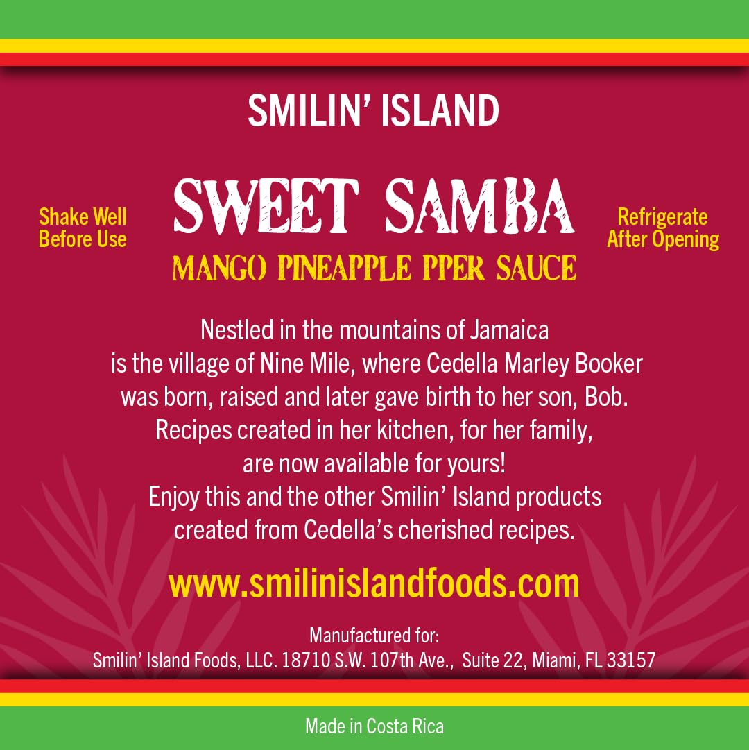 Smilin Island Sweet Samba Tropical Hot Sauce, Pineapple Mango Habanero, Sweet Flavor & Light Heat, Great for Dipping, Marinades & Cooking, 5 fl oz