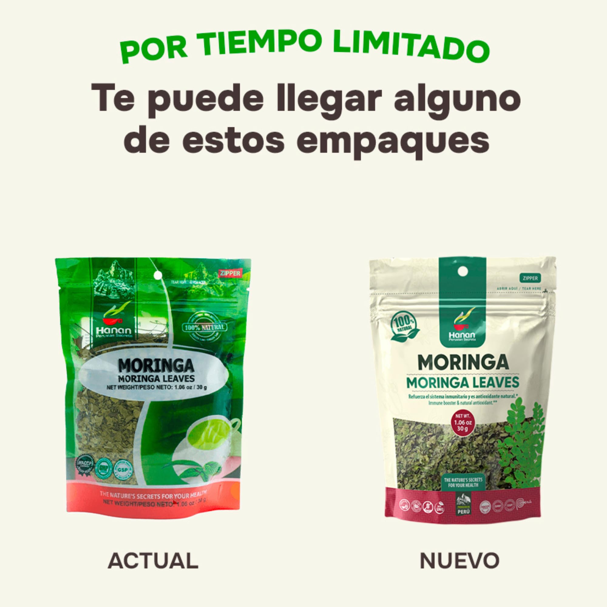 Hanan Herbal Moringa Tea (te de moringa) 1.1 oz (30 g) - Natural Dried Oleifera Plant Leaves from Peru