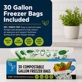 Lunchskins Ziptop Home Compostable & Resealable Freezer-Safe Food Storage Bags, Gallon Size, 60 Bags - Eco-Friendly, Made Without PFAS and BPAS