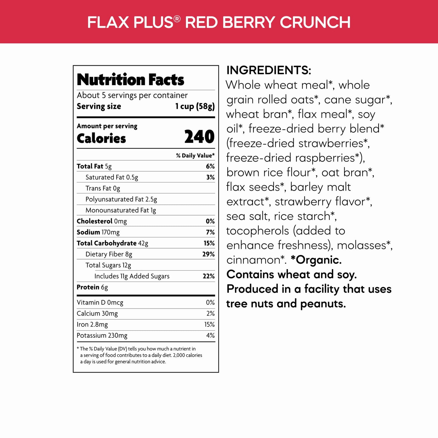 Nature's Path Organic Flax Plus Red Berry Crunch Cereal, 10.6 oz (Pack of 1), Non-GMO