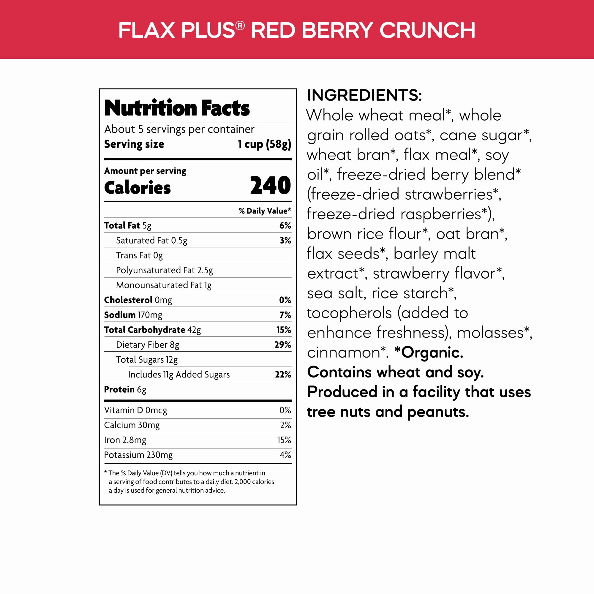 Nature's Path Organic Flax Plus Red Berry Crunch Cereal, 10.6 oz (Pack of 1), Non-GMO
