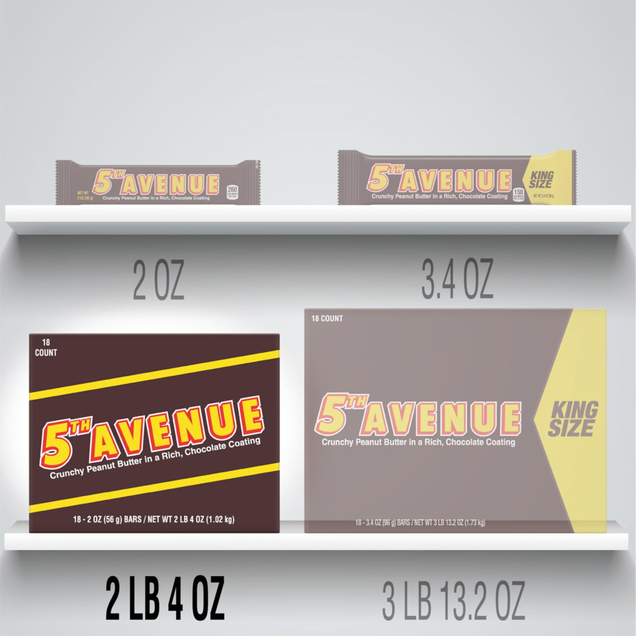5TH AVENUE Chocolatey Coated Crunchy Peanut Butter Candy Bars, 2 oz (18 Count)