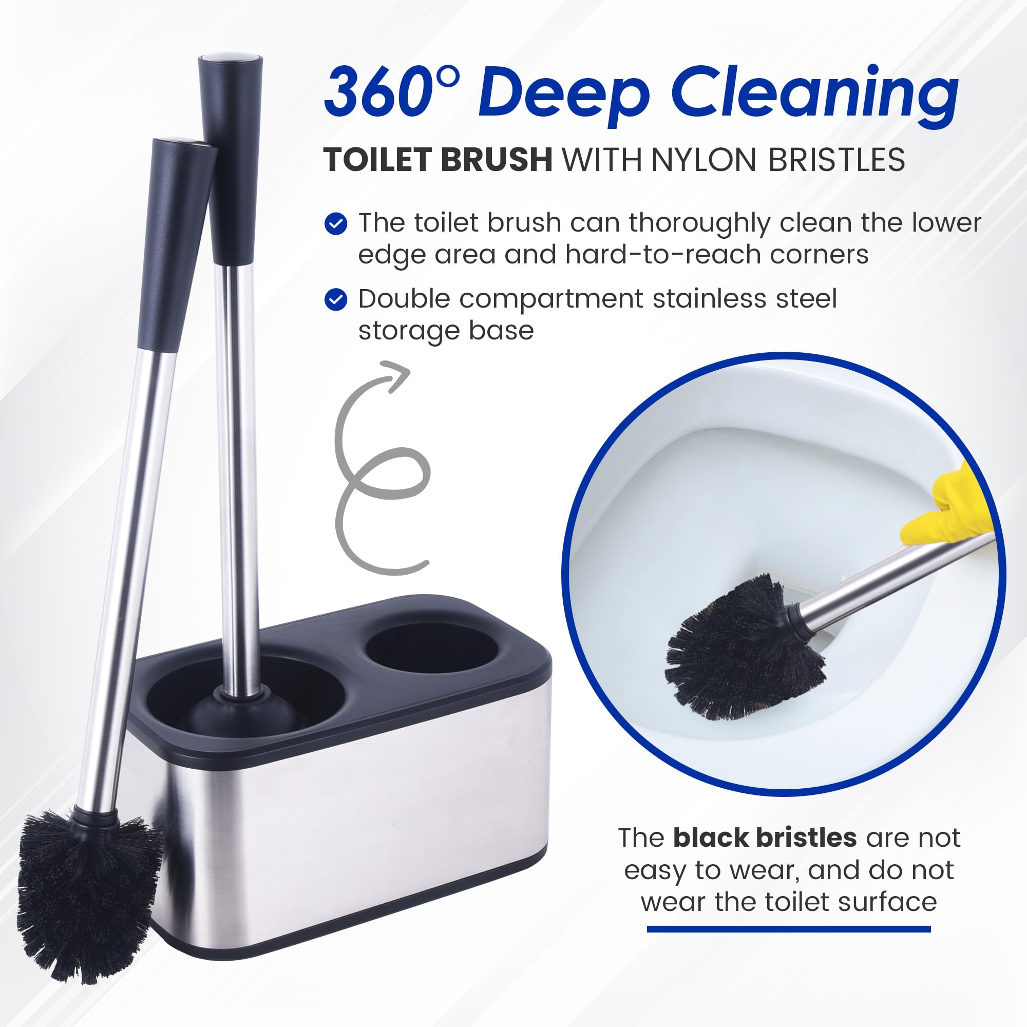 MY JOY SHOP Stainless Steel Toilet Brush and Holder Set - Modern Toilet Brush and Plunger Set - Bathroom Essentials