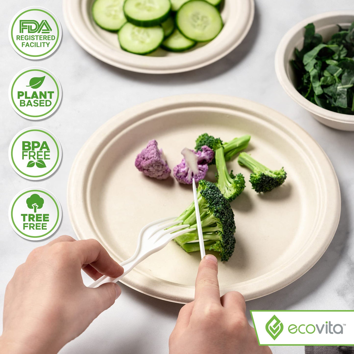 100% Compostable Forks - 140 Large Disposable Utensils (7 in.) Eco Friendly Durable and Heat Resistant Alternative to Plastic Forks with Convenient
