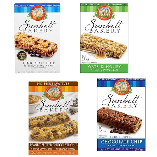 Sunbelt Variety Pack | Granola Chewy Bars | Fudge Dipped Chocolate Chip | Peanut Butter Chocolate Chip | Chocolate Chip | Oats and Honey