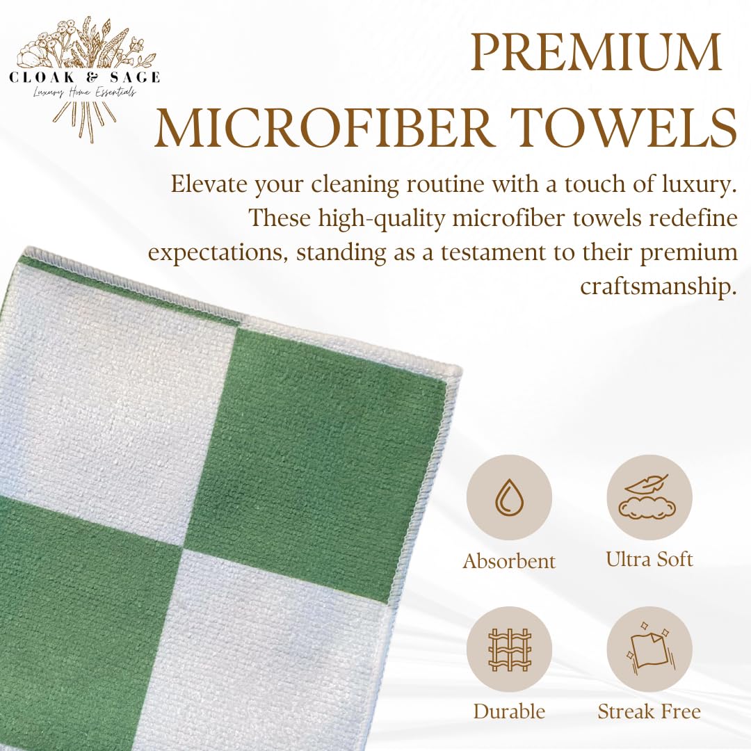 Microfiber Cleaning Cloths 13x13 - Lint-Free, Streak-Free Reusable Towels for Kitchen, Glass, Bathroom & Car | Cloak & Sage