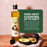 100% Pure Avocado Oil in Glass Bottle, Allergen-Free and Non-GMO, Premium Cold-Pressed Cooking Oil for Sautéing, Baking, Grilling, and Salad