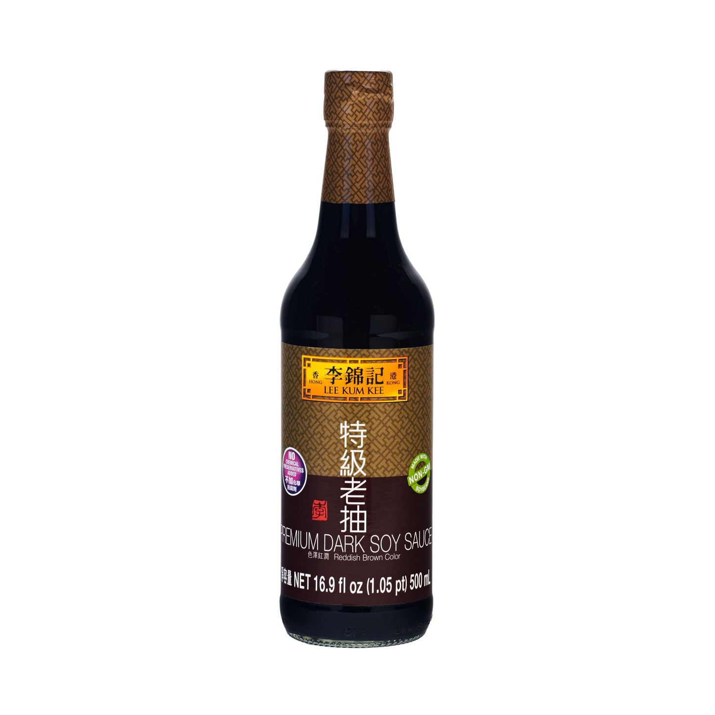 Lee Kum Kee Premium Dark Soy Sauce (16.9 oz - 1 Pack), Full-Bodied Naturally Brewed Soy Sauce, Non GMO Soybeans, Vegan, No MSG, Best for Adding