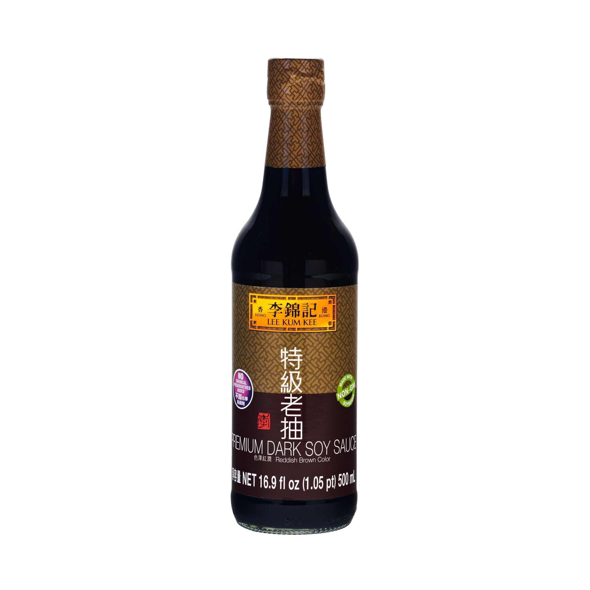 Lee Kum Kee Premium Dark Soy Sauce (16.9 oz - 1 Pack), Full-Bodied Naturally Brewed Soy Sauce, Non GMO Soybeans, Vegan, No MSG, Best for Adding