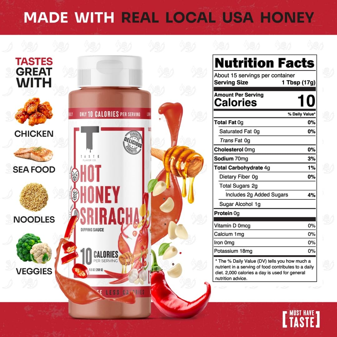 Taste Flavor Co. Grilling, Dipping Sauce and Marinade, Great Tasting, Low-Calorie Sauces, Keto Friendly, No Oils (3 Pack, Hot Honey Sriracha)