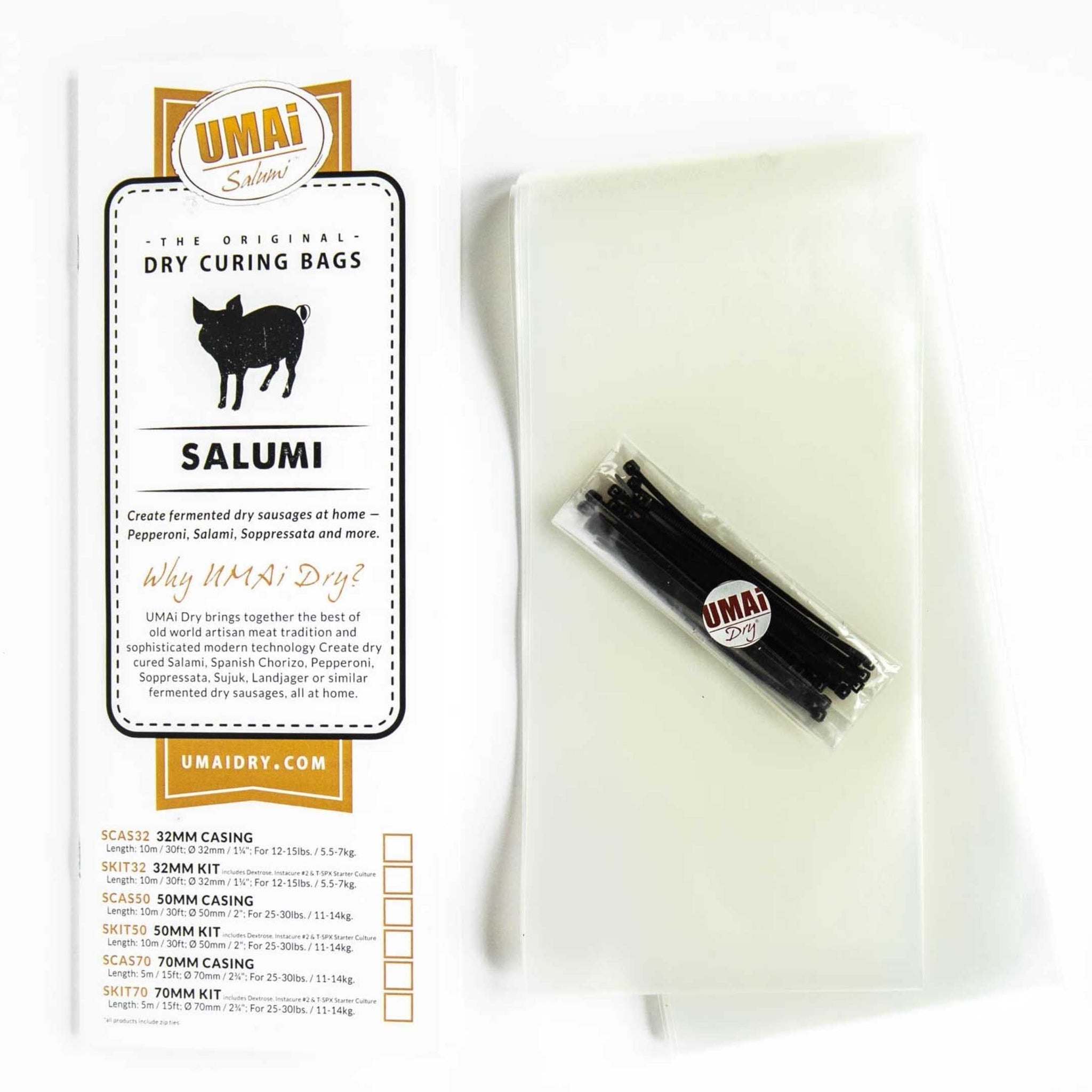 UMAi Dry 50mm Dry Sausage Casings (30 ft) - Make Homemade Salami, Pepperoni & Dry-Cured Sausage, Makes 25-30 lbs of Meat