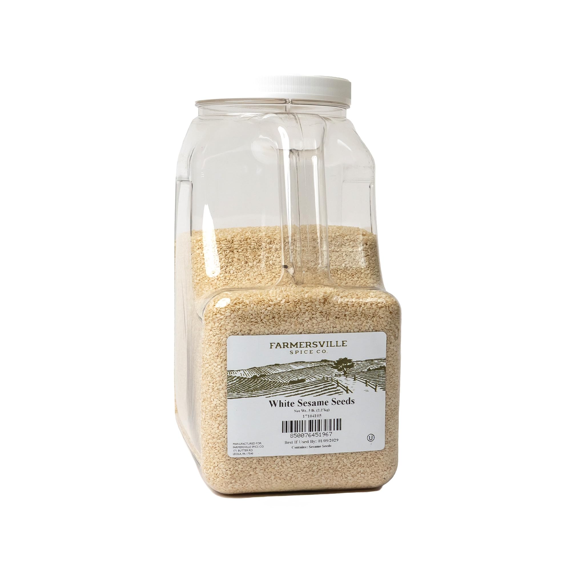 Farmersville Spice Co. White Sesame Seeds, 5 lb Handle Jug, Kosher Seeds for Restaurants & Foodservice