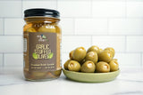 Green Jay Gourmet Garlic Stuffed Olives - Stuffed Green Olives for Cocktail Garnish & Cheese Board Recipes - Dirty Martini Olives & Cocktail Olives