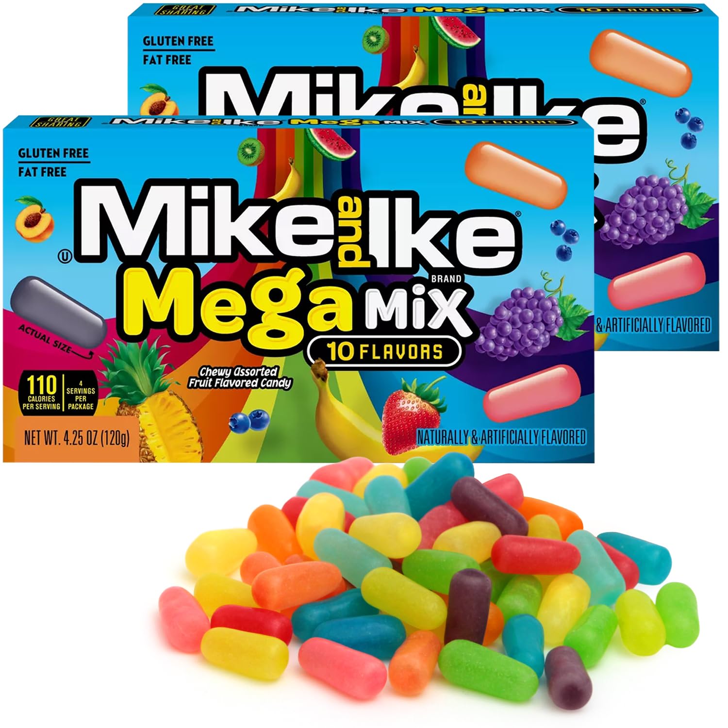 Mike and Ike Mega Mix, 2 Pack of Movie Theater Candy Boxes 4.25 OZ Each, Ideal Mike and Ike Candy for Your Favorite Films, Perfect Theater Box