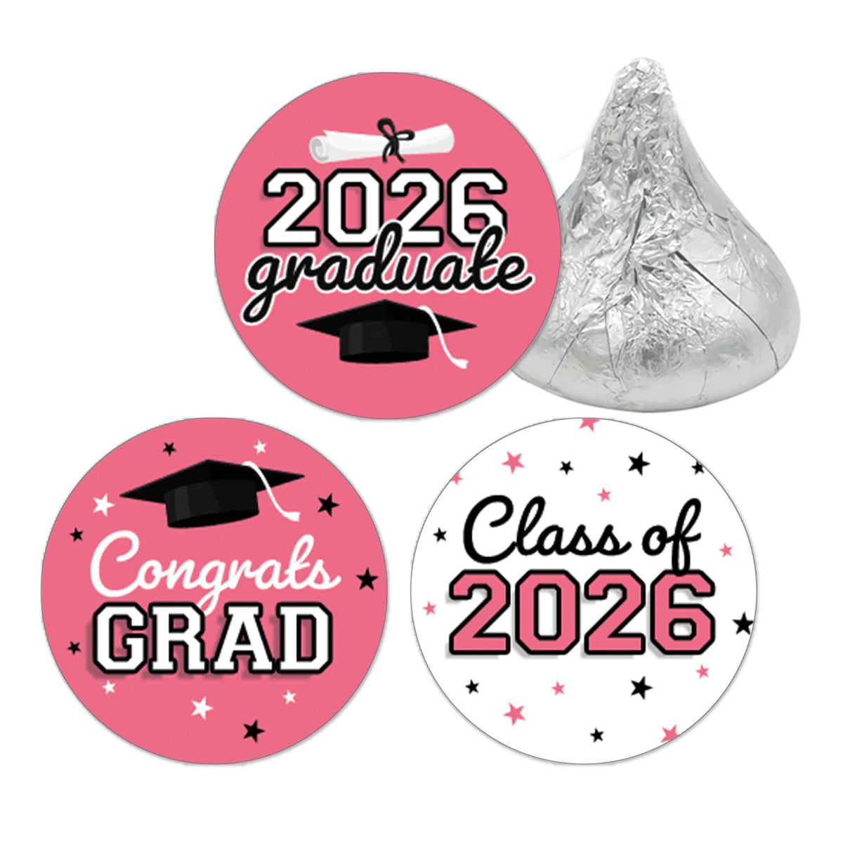 DISTINCTIVS Class of 2026 Graduation Candy Stickers for Chocolate Drops, Pink Grad Party Favors - 216 Count
