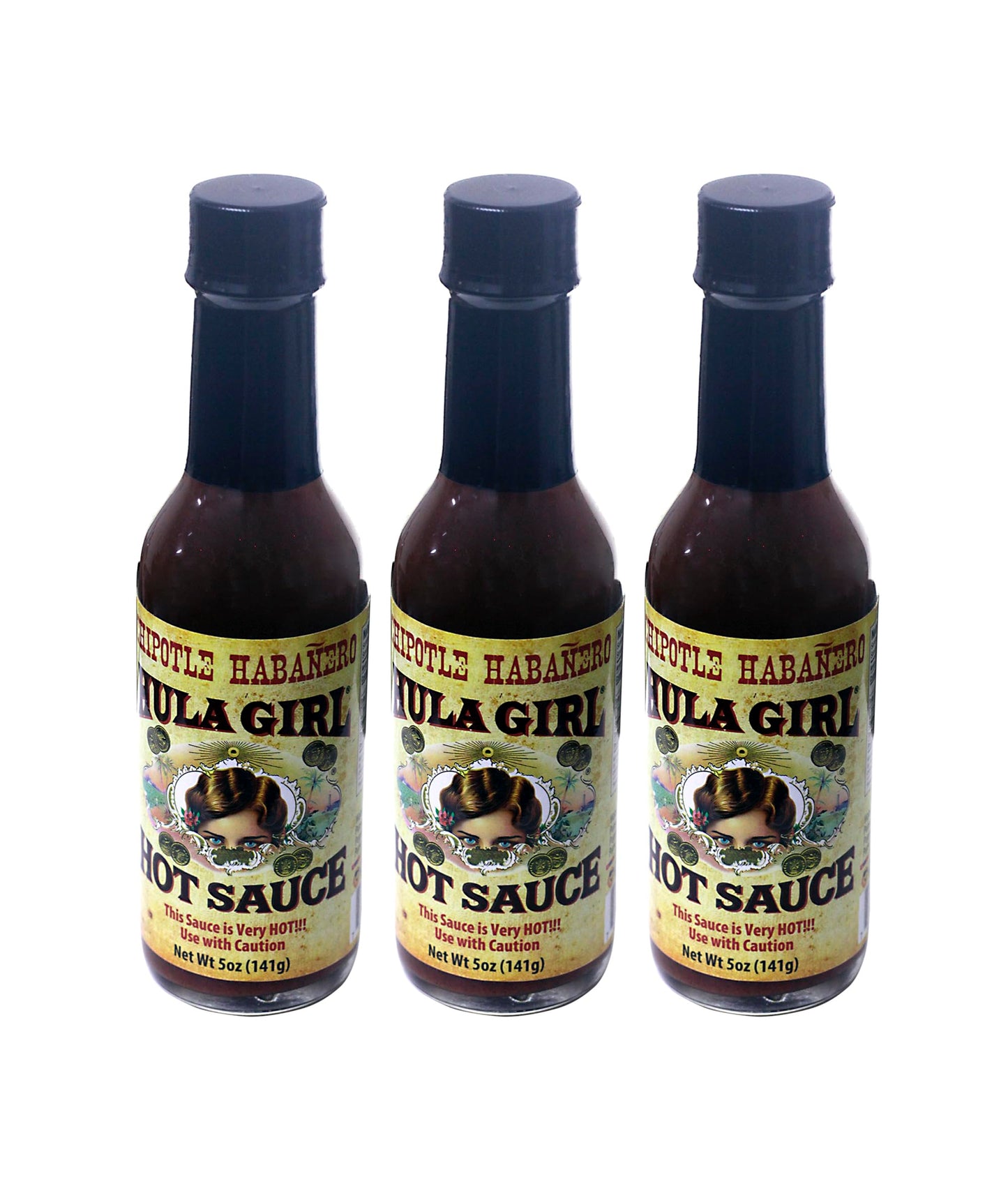 Hula Girl Chipotle Habañero Hot Sauce 5 Oz (0.31 Lb) 141 Grams (Pack of 3)