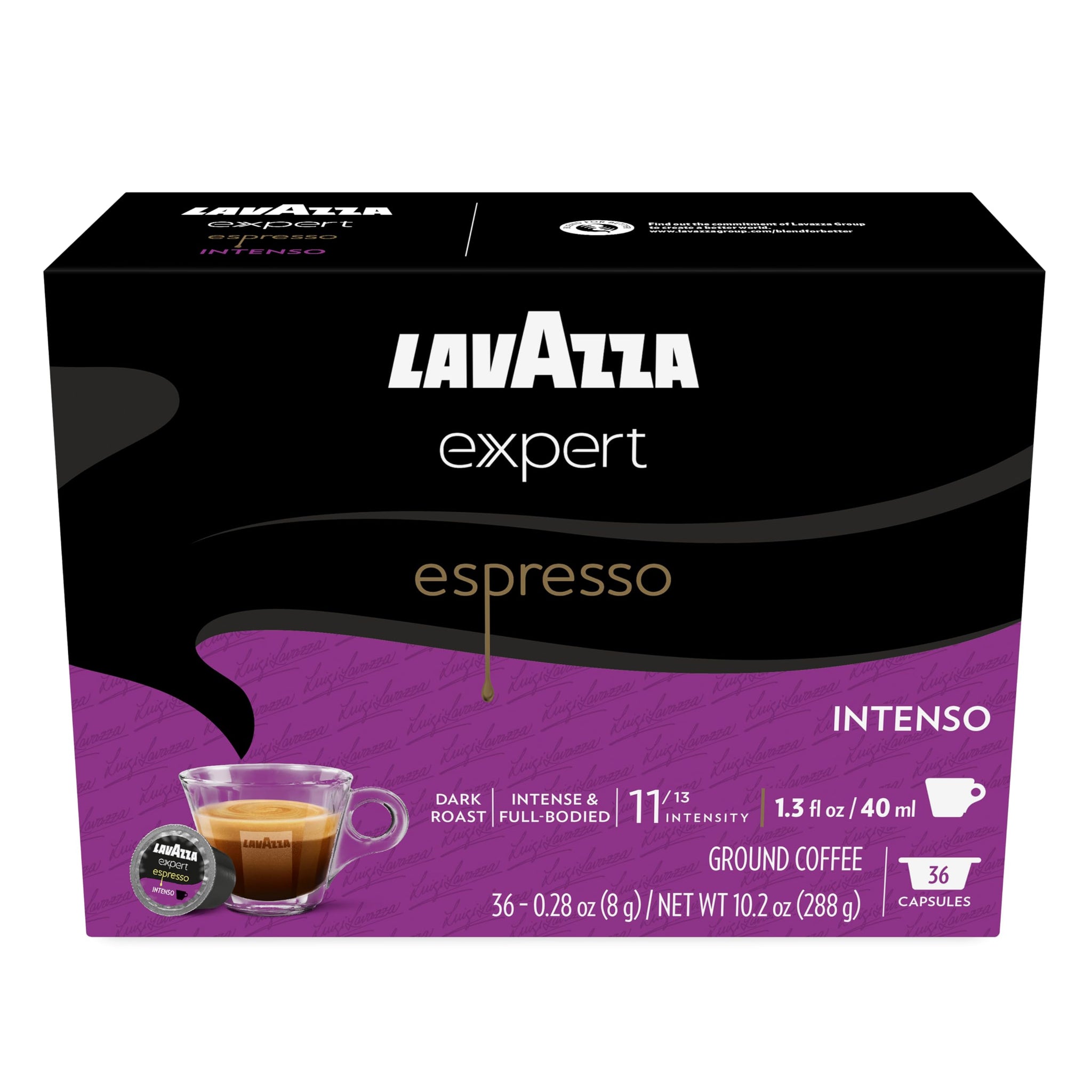 Lavazza Expert Espresso Intenso Capsules, Dark Roast, Arabica and Robusta Blend, Compatible with Lavazza Classy Machines (72 Capsules)