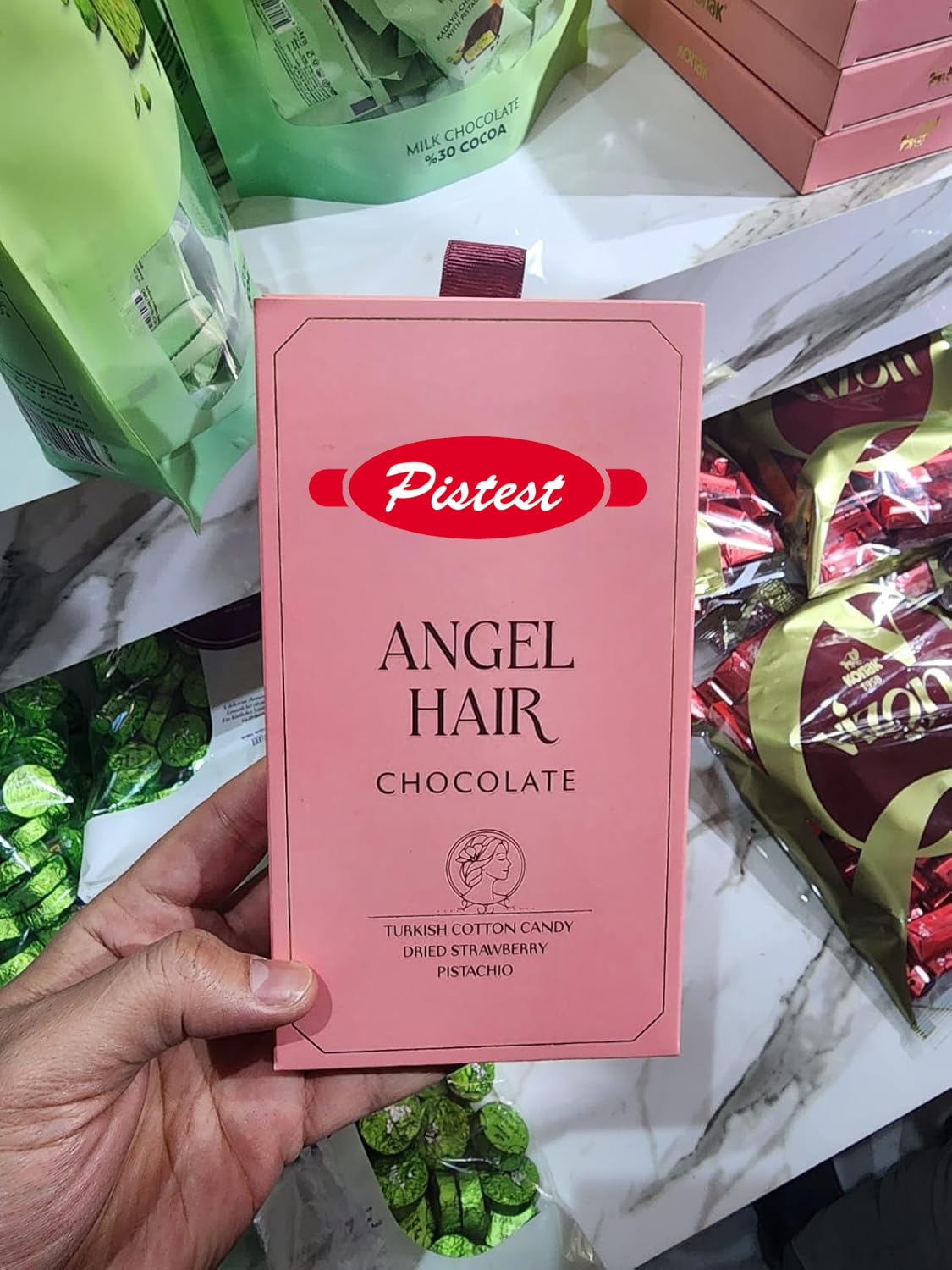 ANGEL HAIR Chocolate Cotton Candy Bar 170g - Strawberry & Pistachio Flavor - Gourmet Sweet Treat - Premium Candy Gift Box - Perfect for Birthdays