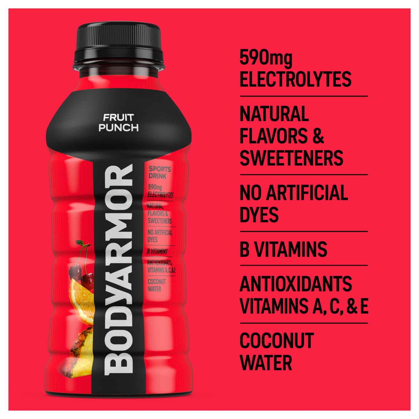 BODYARMOR Sports Drink, Fruit Punch, Electrolyte Drink Hydration, 12 Fl Oz Bottles (8 Pack), Flavored Coconut Water with B Vitamins & Antioxidants