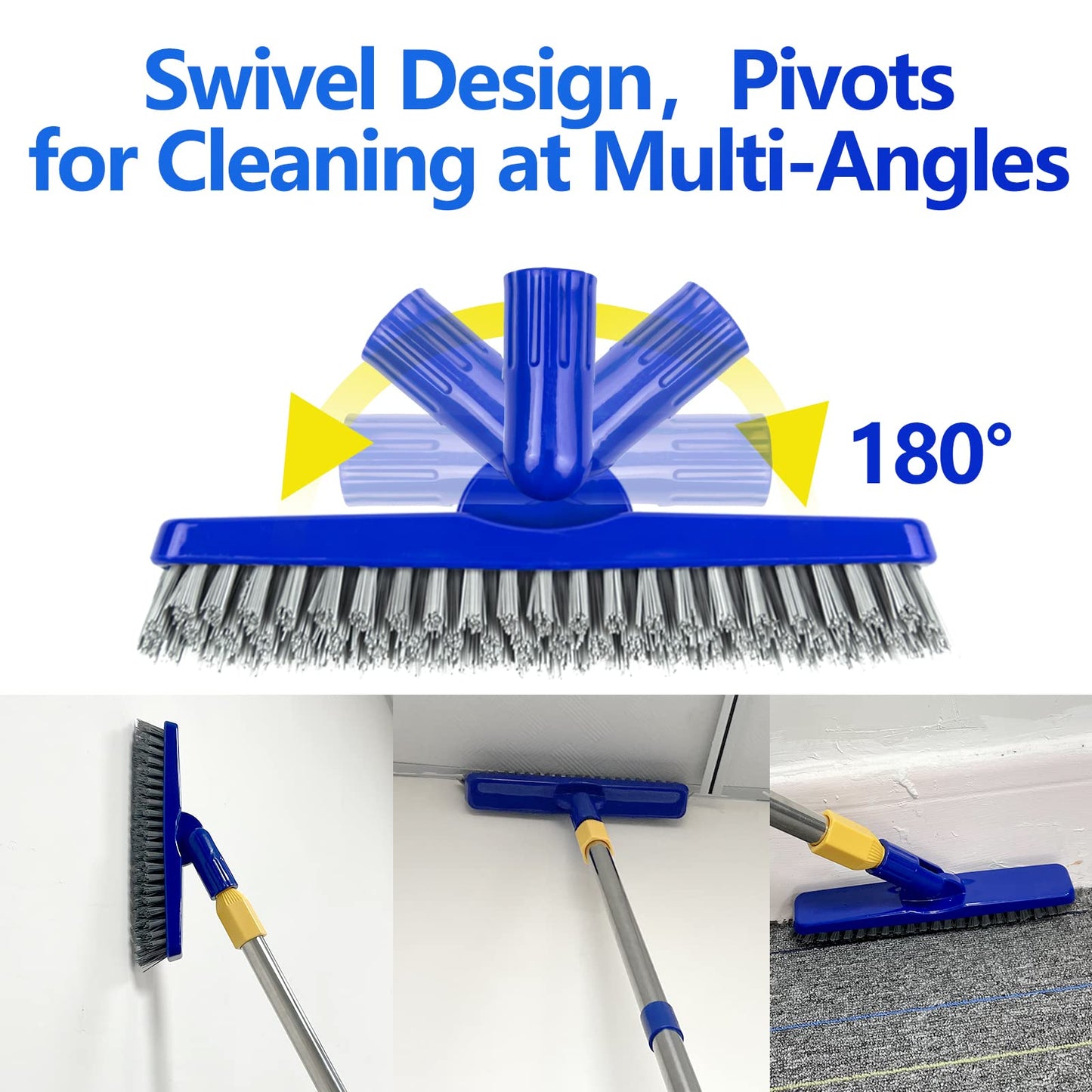 ITTAHO 2 Pack Grout Brush with Long Handle, 56.5'' Swivel Grout Cleaning Brush,V-Shape Grout Scrub Brush, Extendable Handle Grout Cleaner Brush