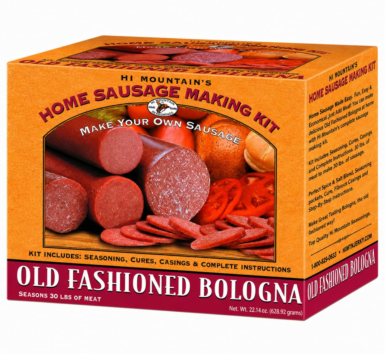 Hi Mountain OLD FASHIONED BOLOGNA Seasoning Kit | Seasoning, Cure & 10 Fibrous Casings Included| Make Homemade Bologna with Beef, Pork, & Venison |