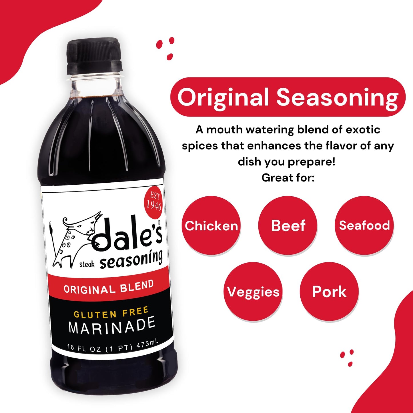 Original Steak Seasoning By Dale's, Gluten Free, No Cholesterol | Delicious on All Meats, Fish, and Vegetables | 16 oz Bottle (12 Pack) | No Long