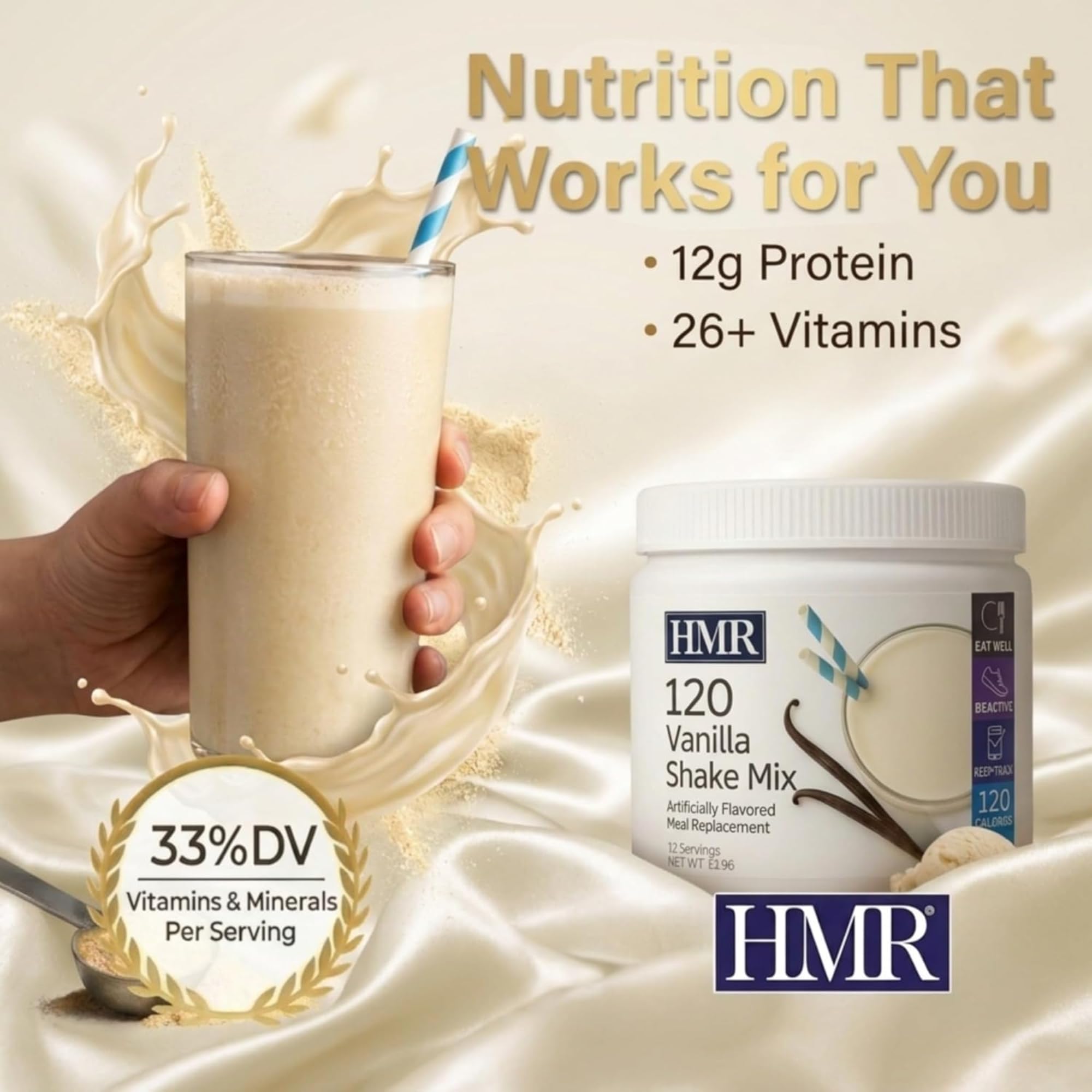 HMR 120 Shake Meal Replacement Powder | Vanilla Shake Mix to Support Healthy Weight Loss | 12g of Protein | Nutritional Drink | Low Calorie Food | 2