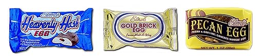 Elmer's Gold Brick Eggs (24 Individual Eggs) , Elmer's Heavenly Hash Eggs(24 Individual Eggs), and Elmer's Pecan Nougat Eggs (24 Individual Eggs)